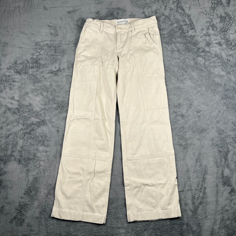 Abercrombie Kids Cargo Pants 11/12 Beige Flat Front Utility Pockets Wide Leg